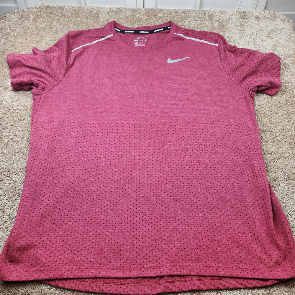 Nike Running Dri-FIT Shirt Mens XL Dark Pink Heathered Short Sleeve Mesh Top